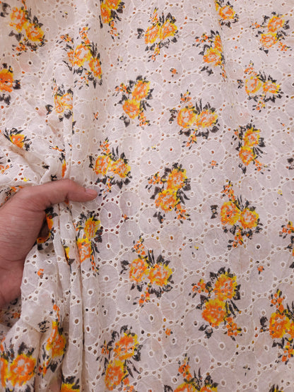 Marigold Printed Imported Schiffli Fabric