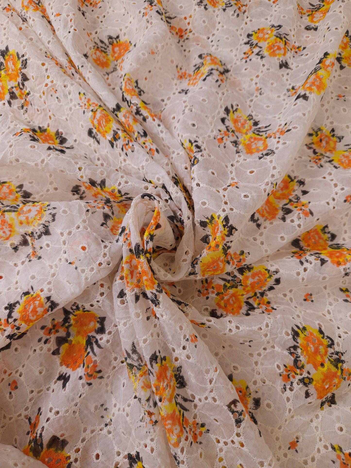 Marigold Printed Imported Schiffli Fabric