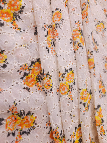 Marigold Printed Imported Schiffli Fabric