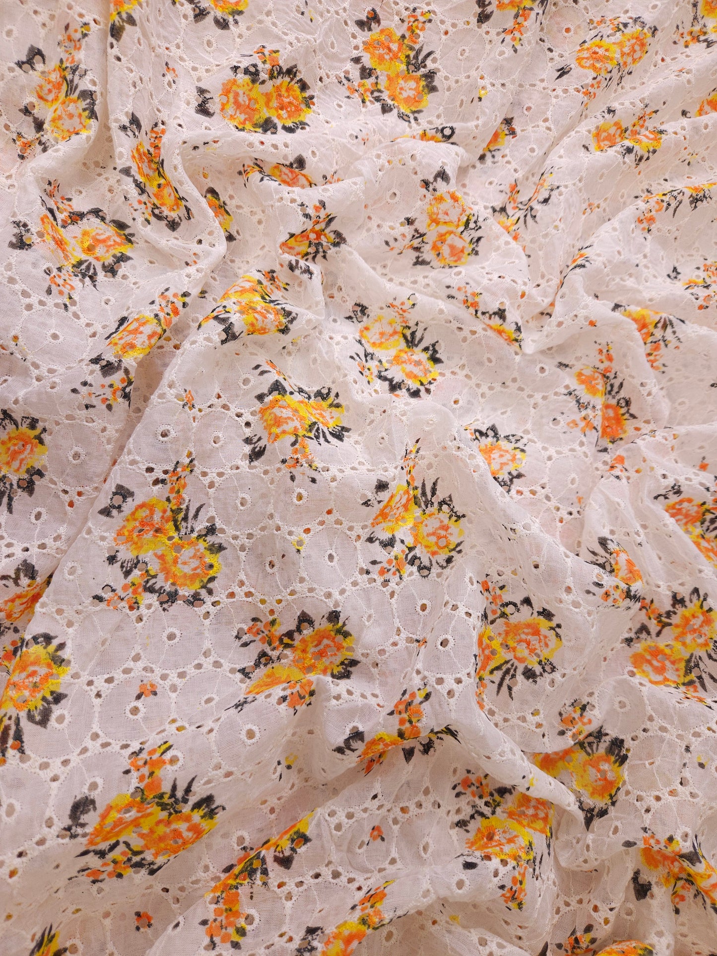 Marigold Printed Imported Schiffli Fabric