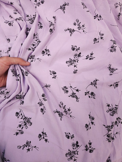Lavender Floral Pure Crepe Fabric