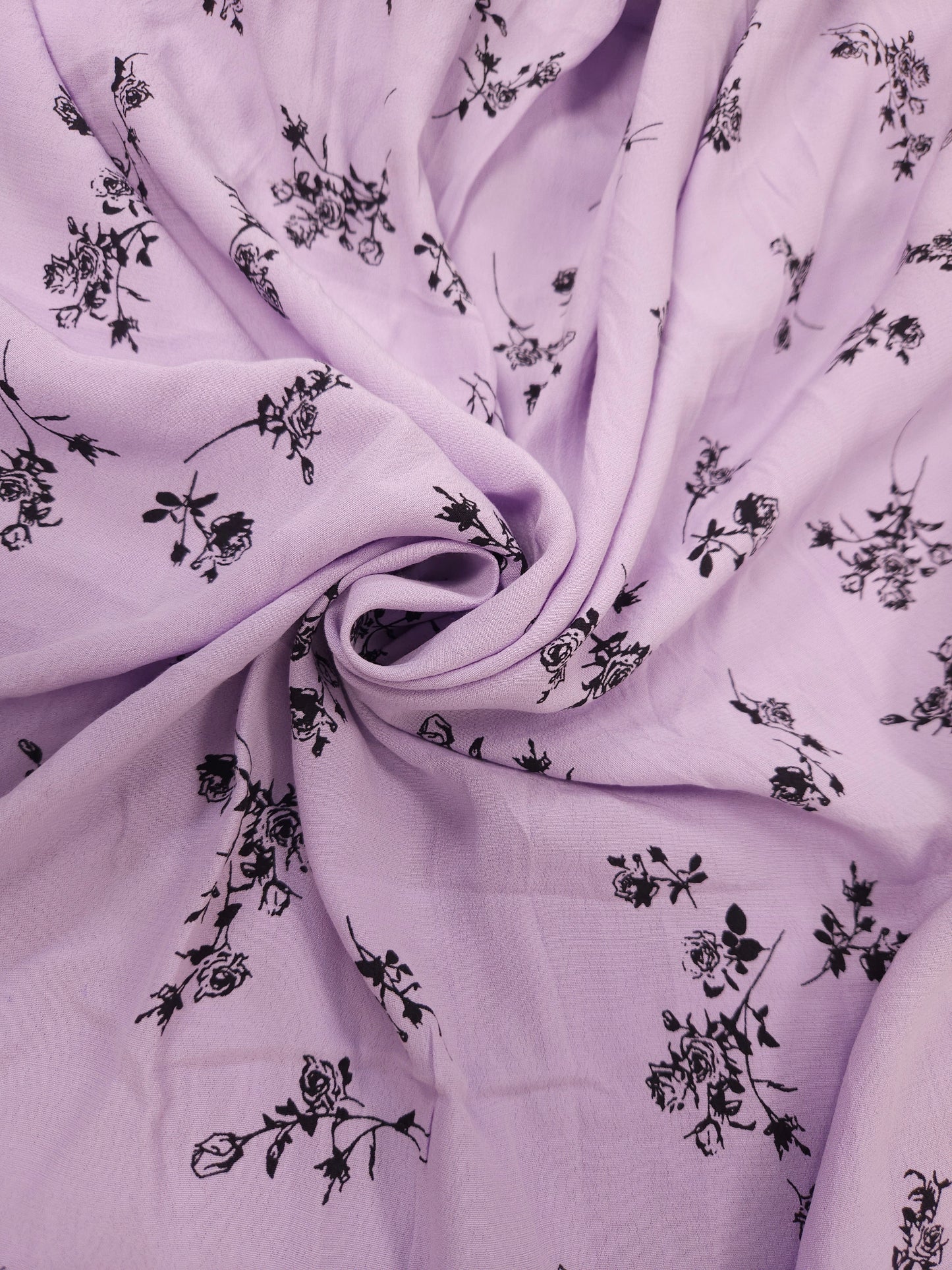 Lavender Floral Pure Crepe Fabric