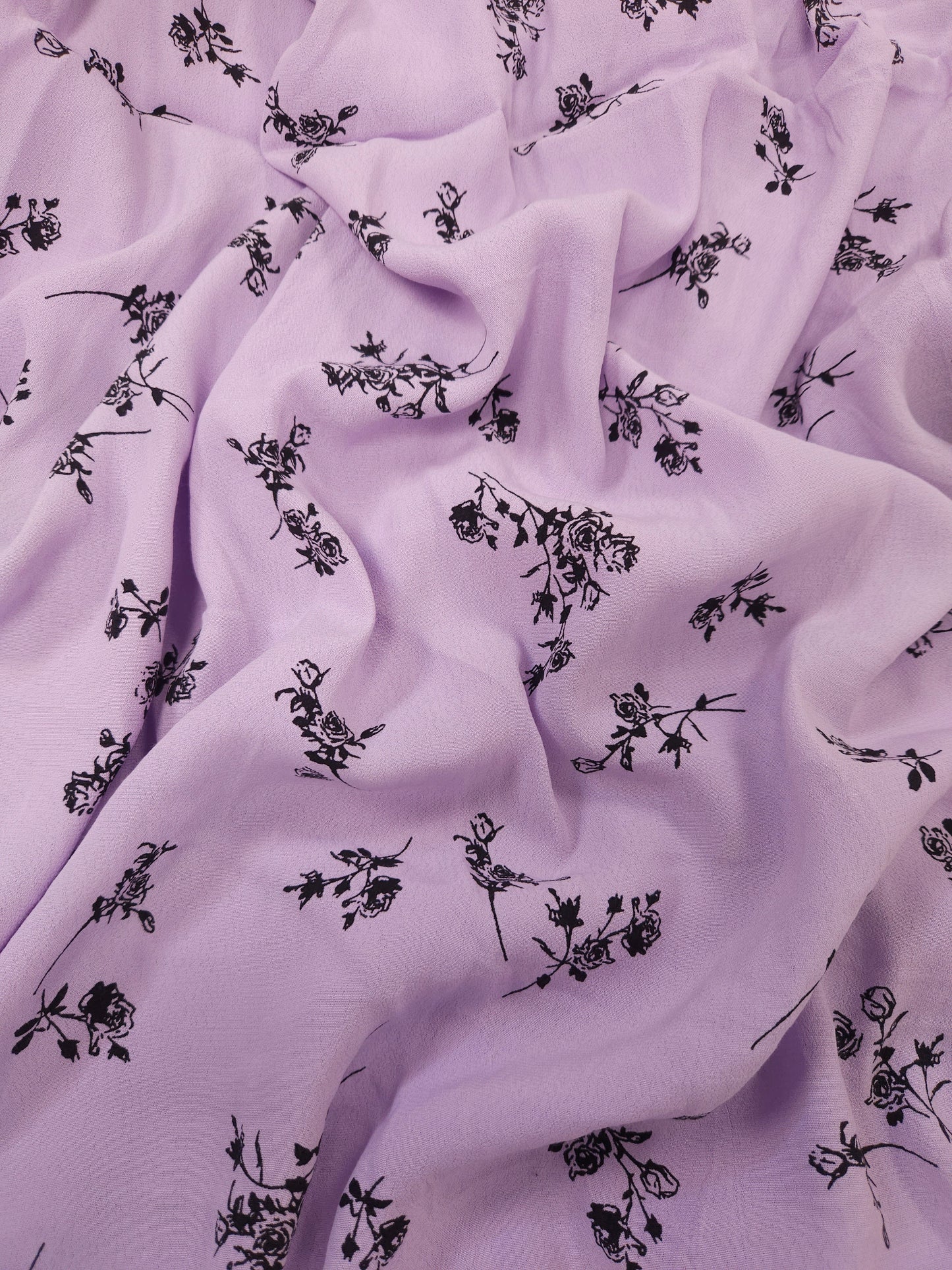 Lavender Floral Pure Crepe Fabric