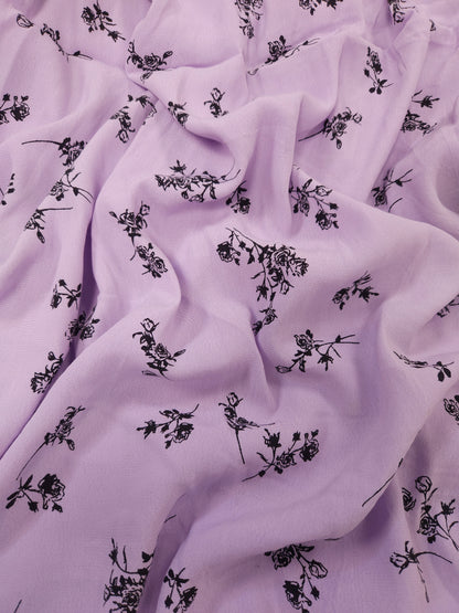 Lavender Floral Pure Crepe Fabric