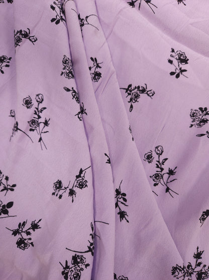 Lavender Floral Pure Crepe Fabric