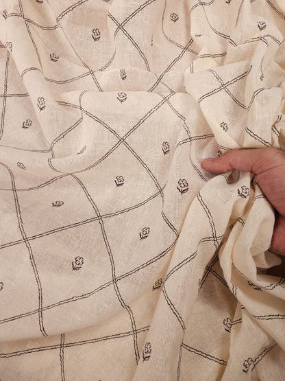 Deep Black Linen Blend Suit Fabric with Linen Blend Cotton Dupatta