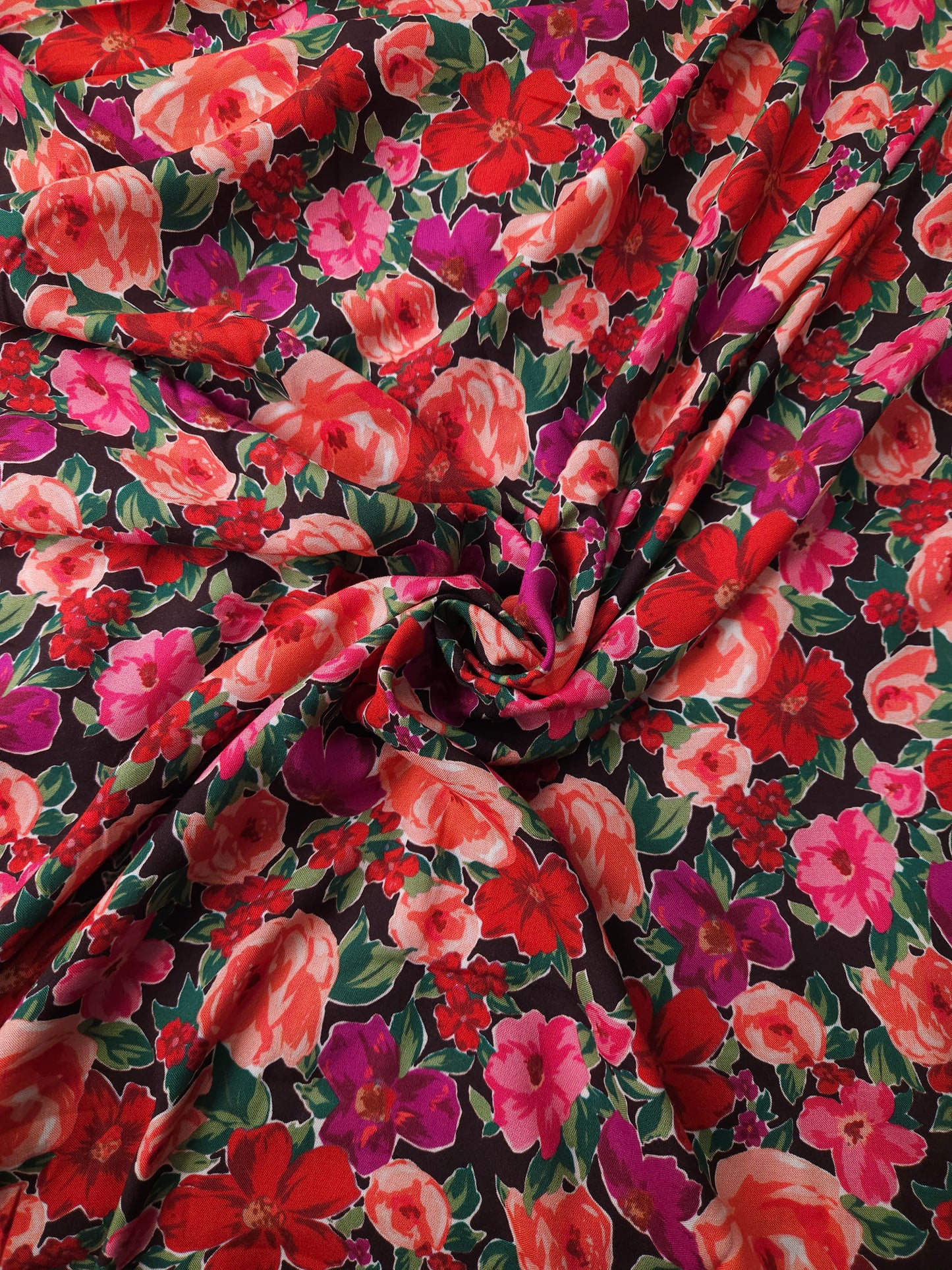 Crimson Blossom Garden Modal Rayon Fabric