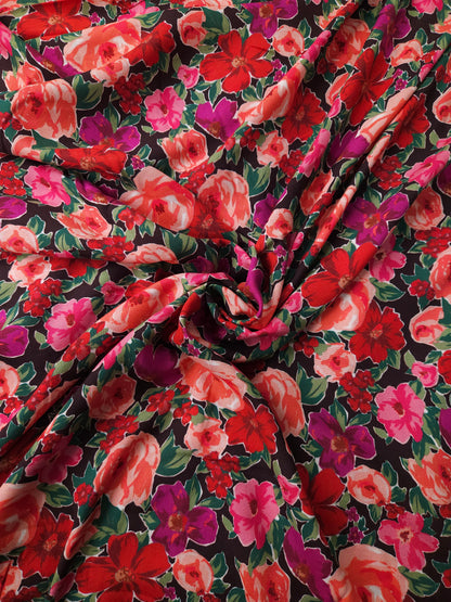 Crimson Blossom Garden Modal Rayon Fabric
