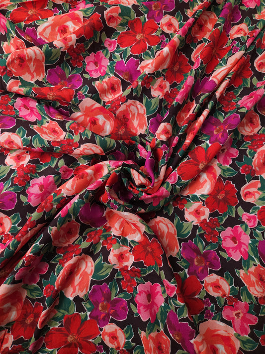 Crimson Blossom Garden Modal Rayon Fabric