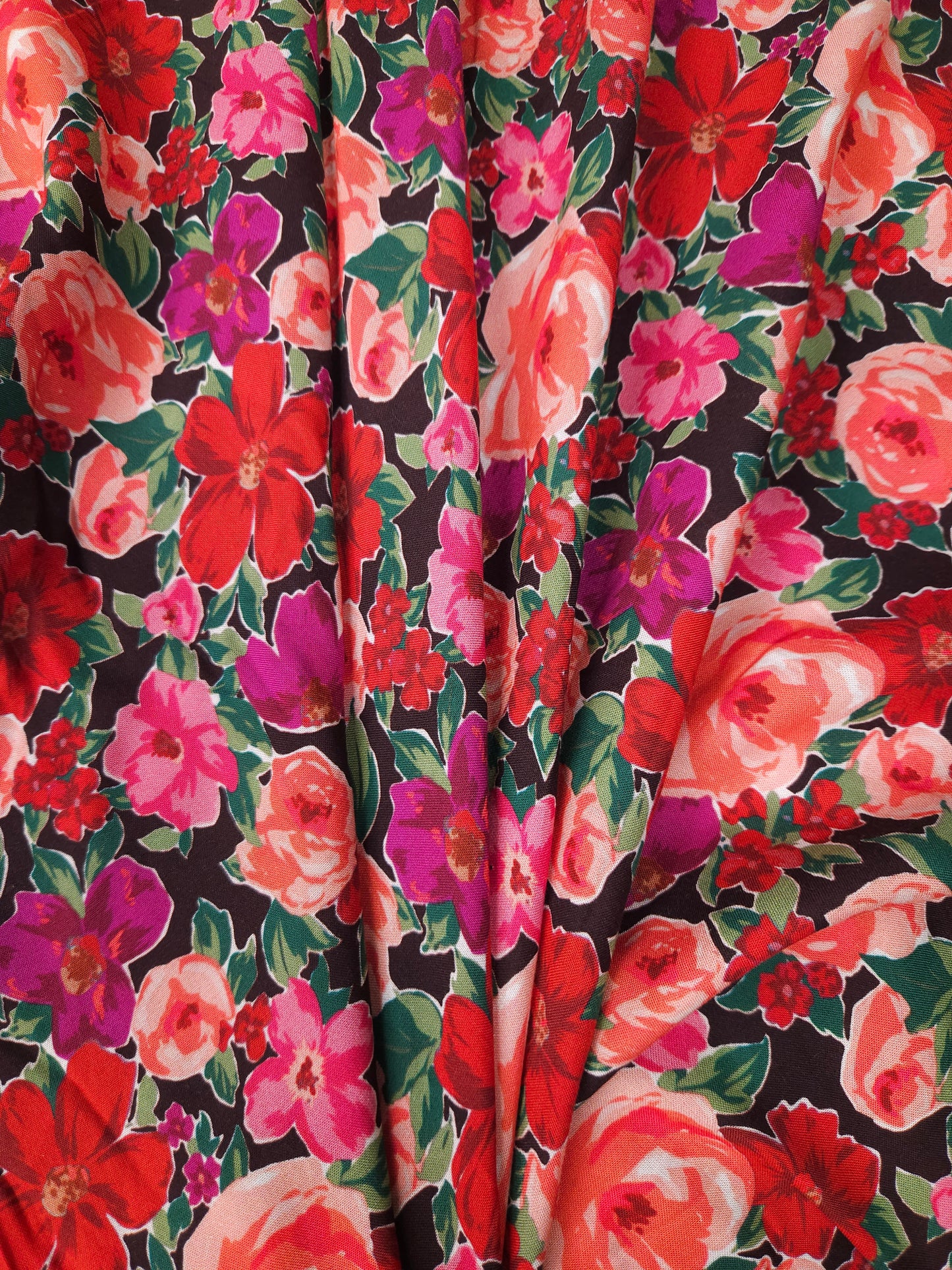 Crimson Blossom Garden Modal Rayon Fabric