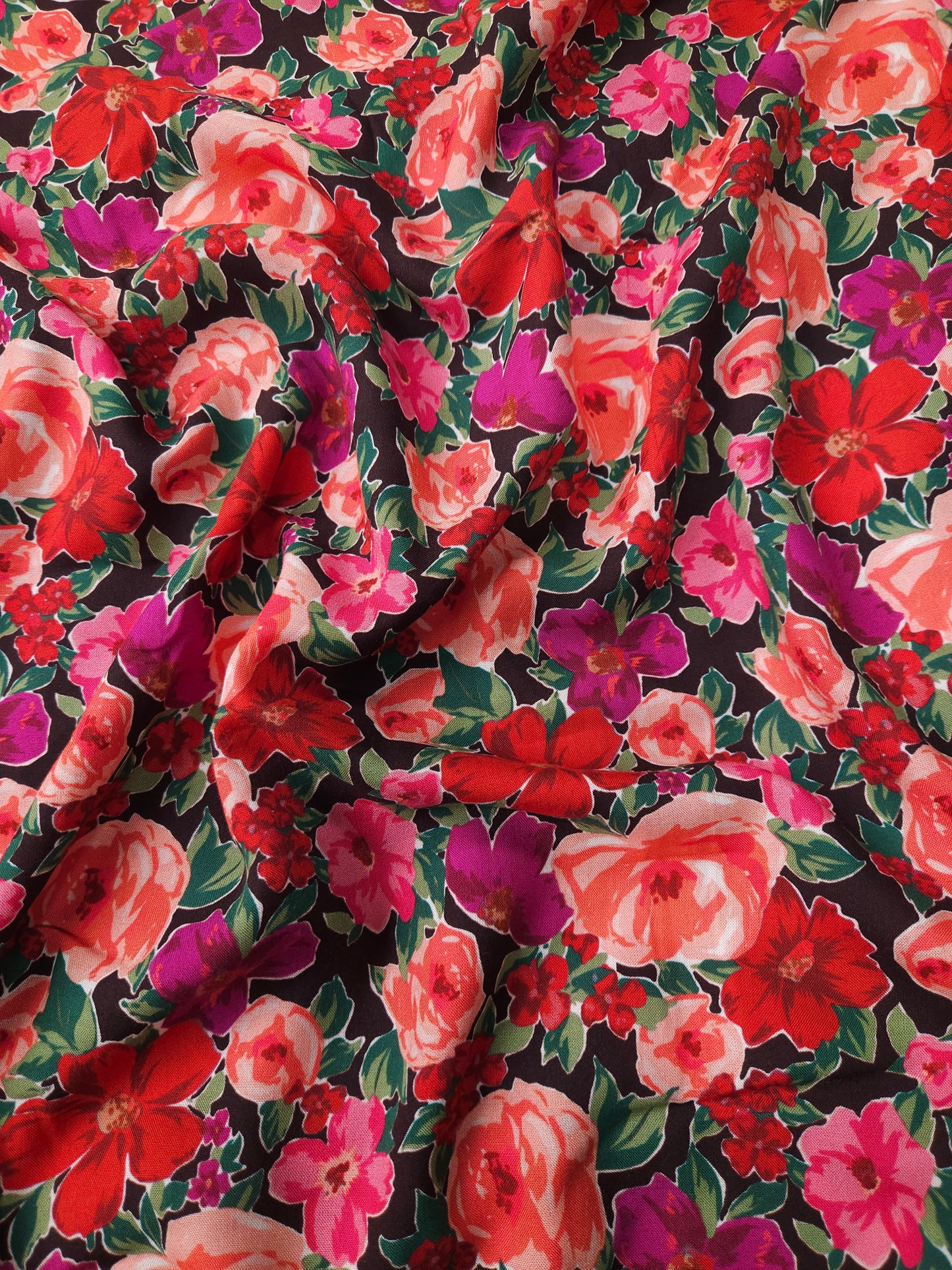 Crimson Blossom Garden Modal Rayon Fabric