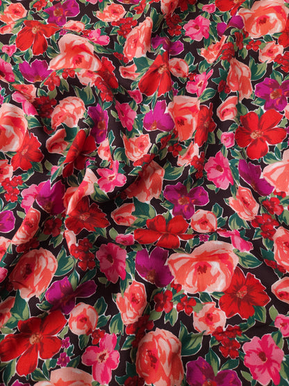Crimson Blossom Garden Modal Rayon Fabric