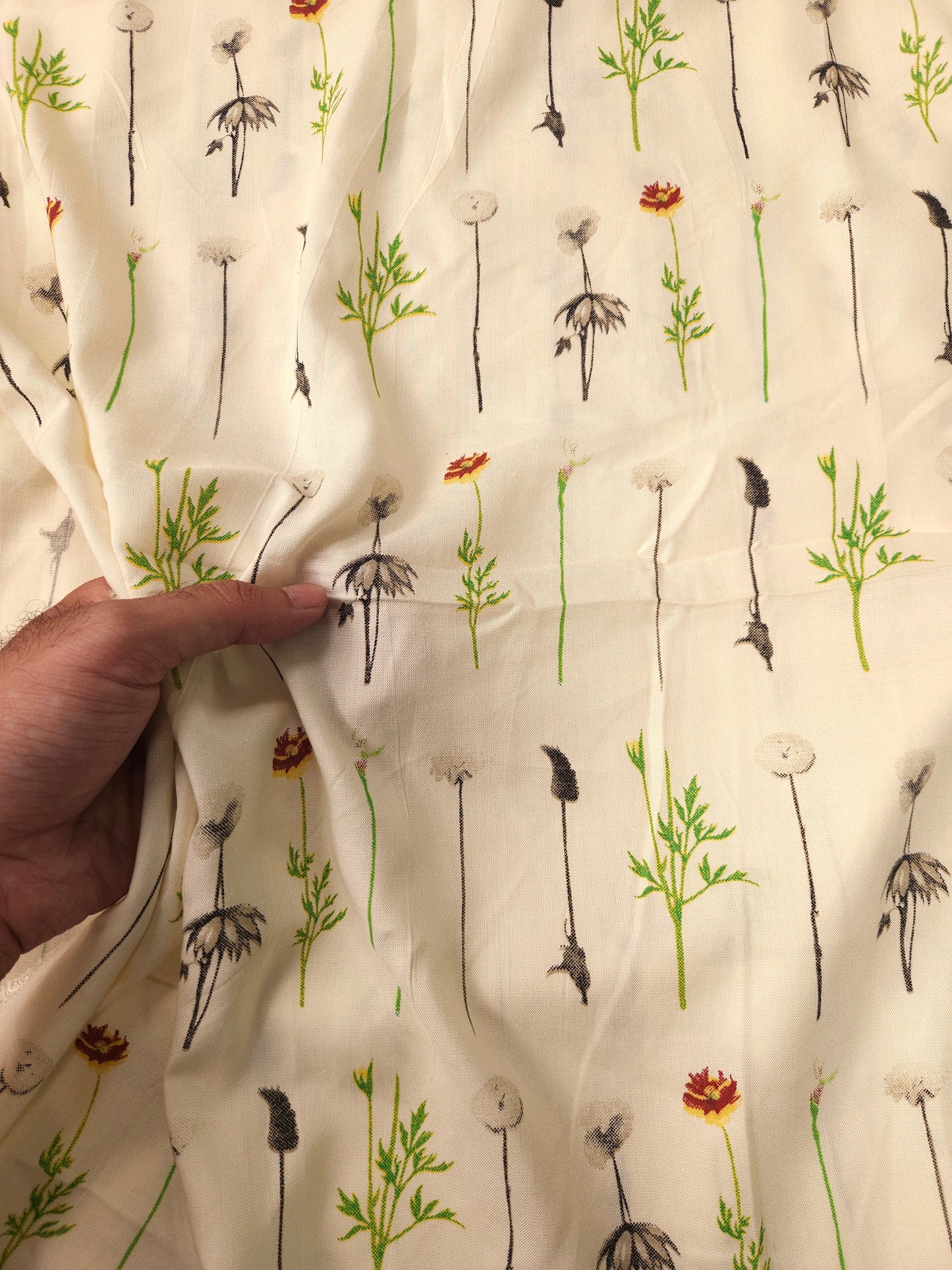 Ivory Wildflower Modal Rayon Fabric