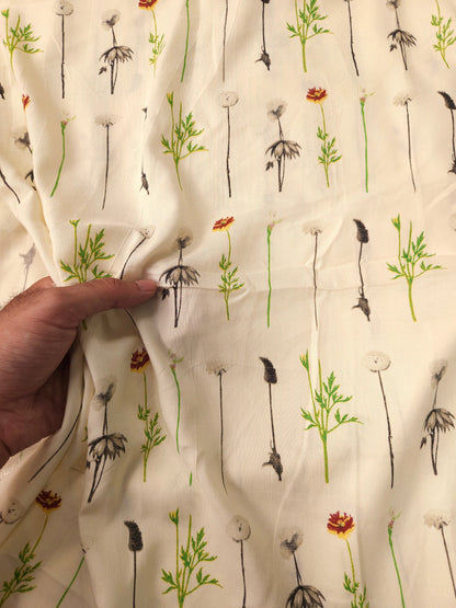 Ivory Wildflower Modal Rayon Fabric