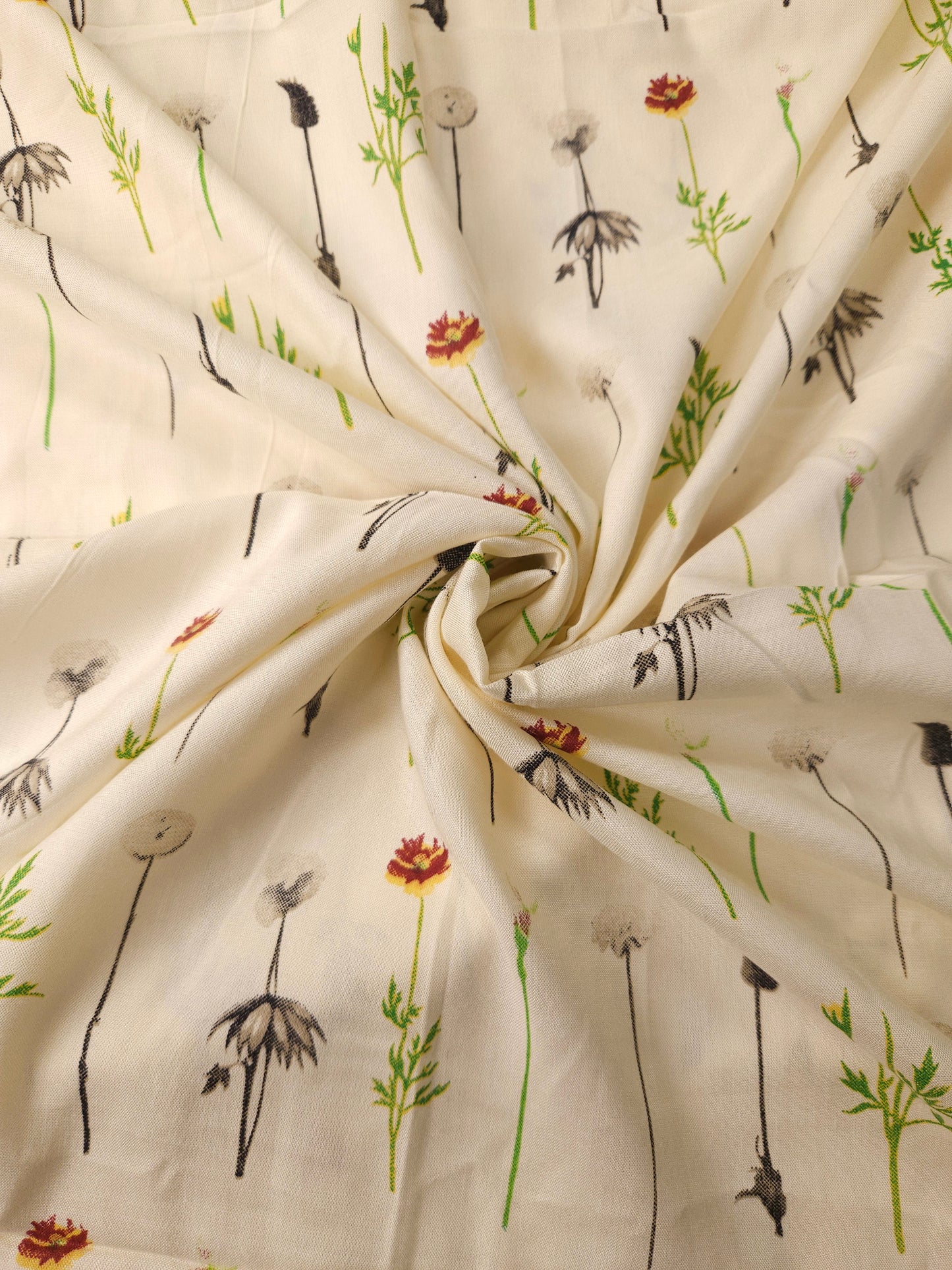 Ivory Wildflower Modal Rayon Fabric