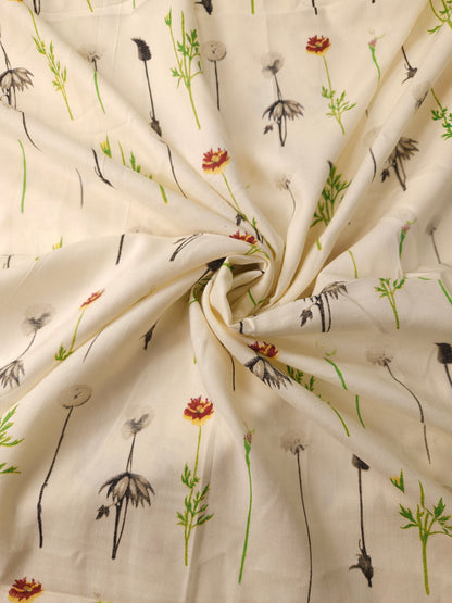 Ivory Wildflower Modal Rayon Fabric