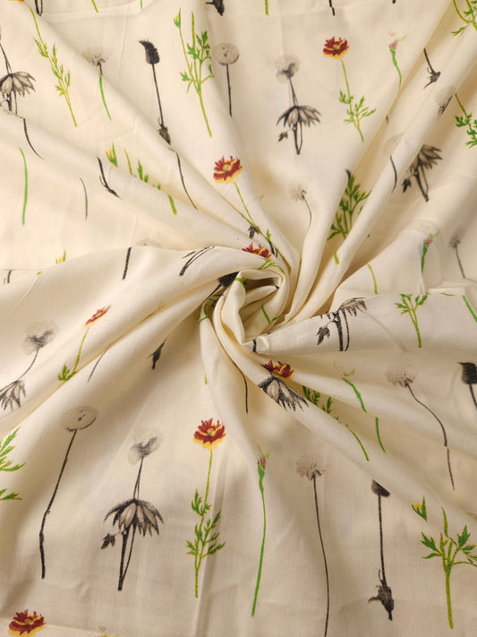 Ivory Wildflower Modal Rayon Fabric