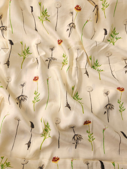 Ivory Wildflower Modal Rayon Fabric