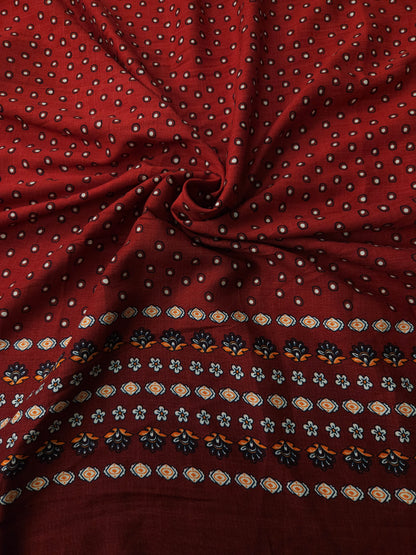 Crimson Red Printed Modal Rayon Fabric