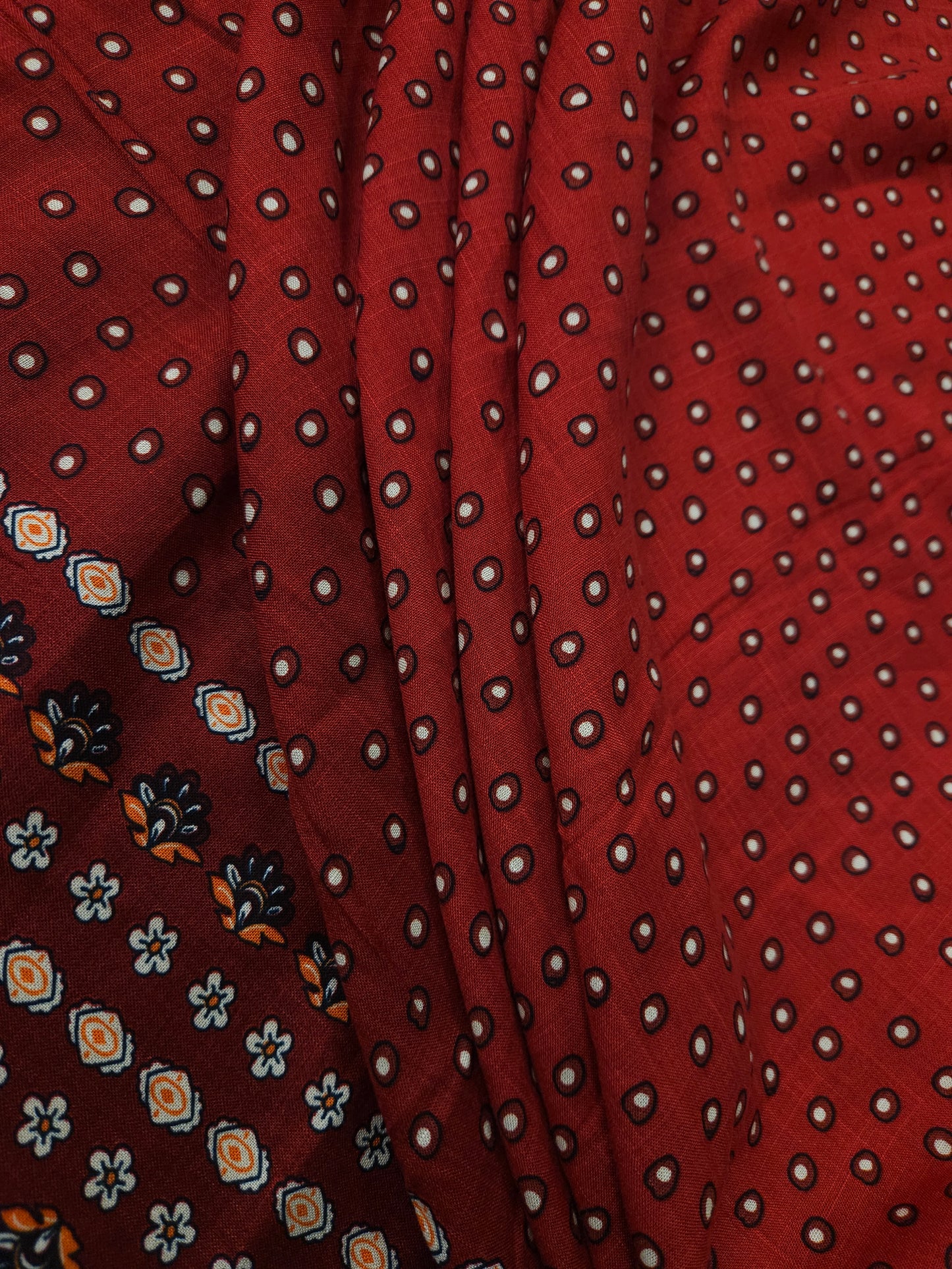 Crimson Red Printed Modal Rayon Fabric