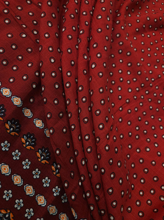 Crimson Red Printed Modal Rayon Fabric
