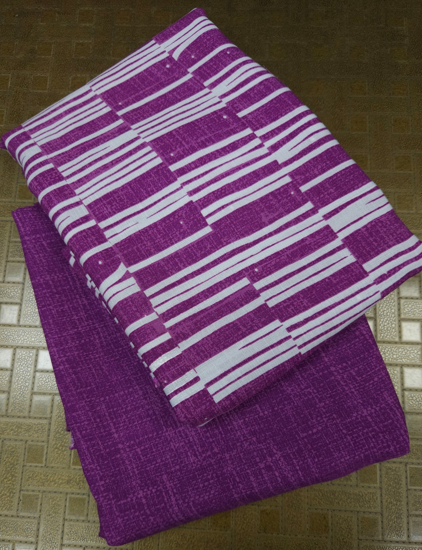 Purple Abstract Stripe Print Modal Rayon Suit Set with Bottom