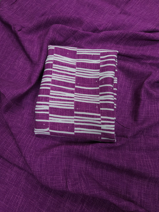 Purple Abstract Stripe Print Modal Rayon Suit Set with Bottom