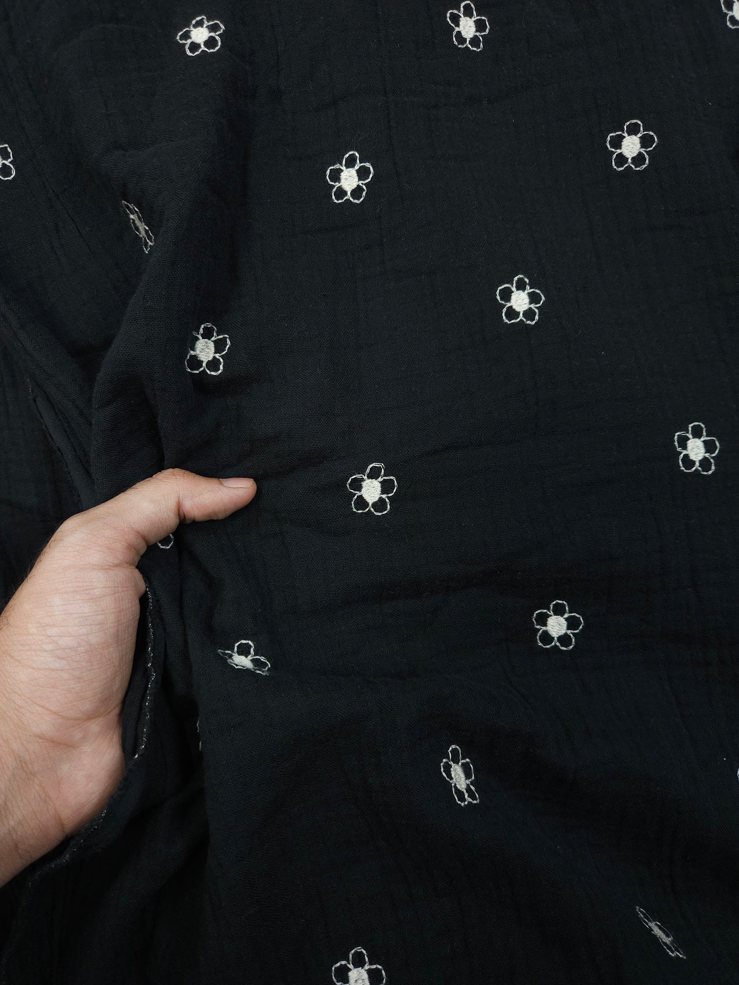 Double cloth cotton fabric with embroidery
