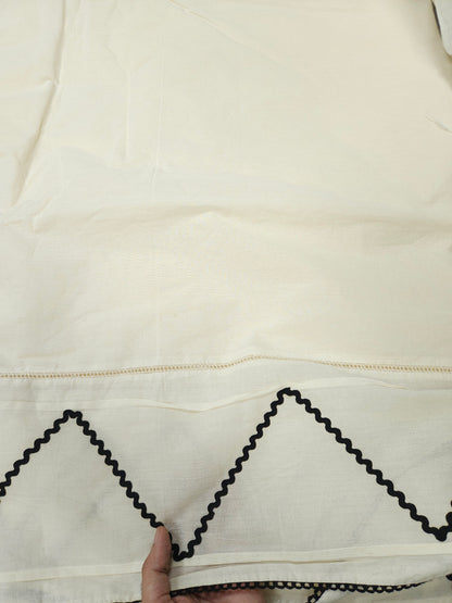 Black White Floral Double fabric Cotton Suit Set & Kota Cotton Bottom with designer lace on border