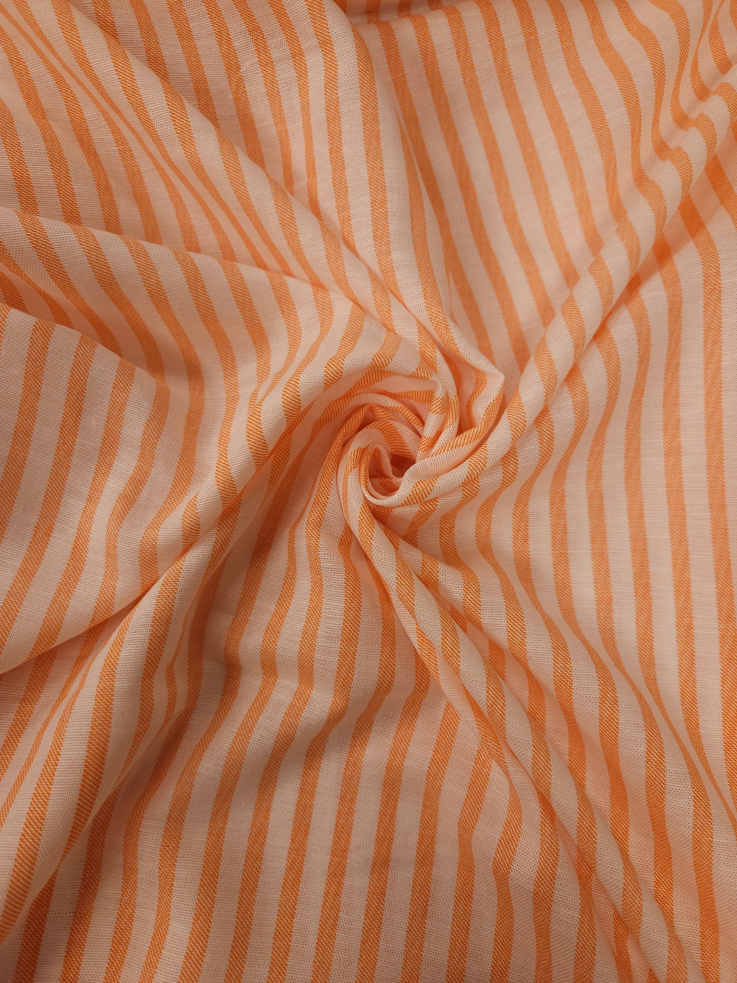 Peach White Cotton Linen Stripe Fabric