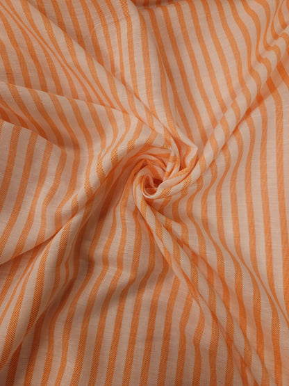 Peach White Cotton Linen Stripe Fabric