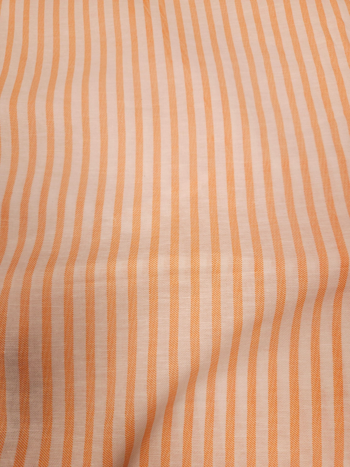 Peach White Cotton Linen Stripe Fabric