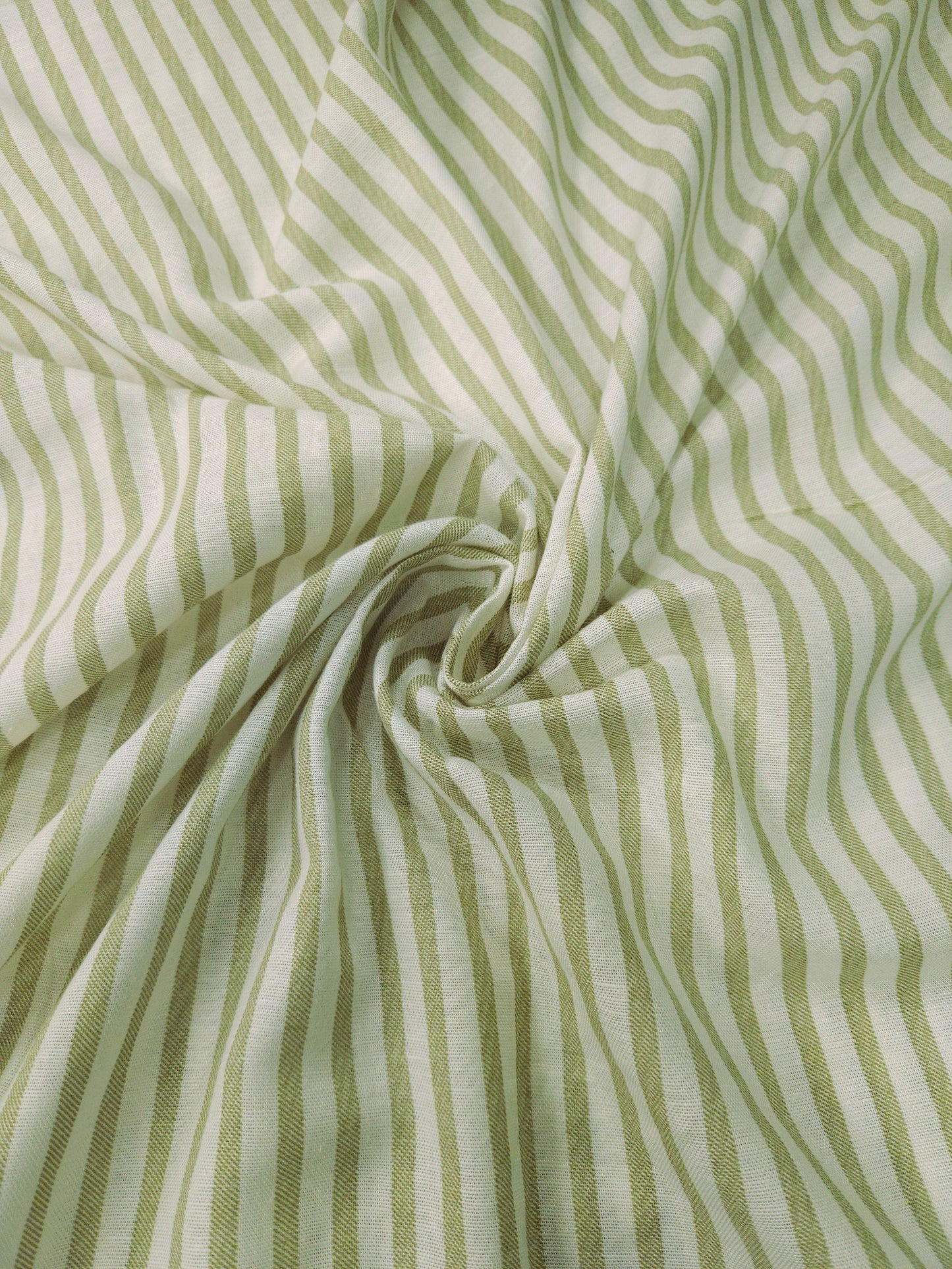 Sage Green Cotton Linen Stripe Fabric