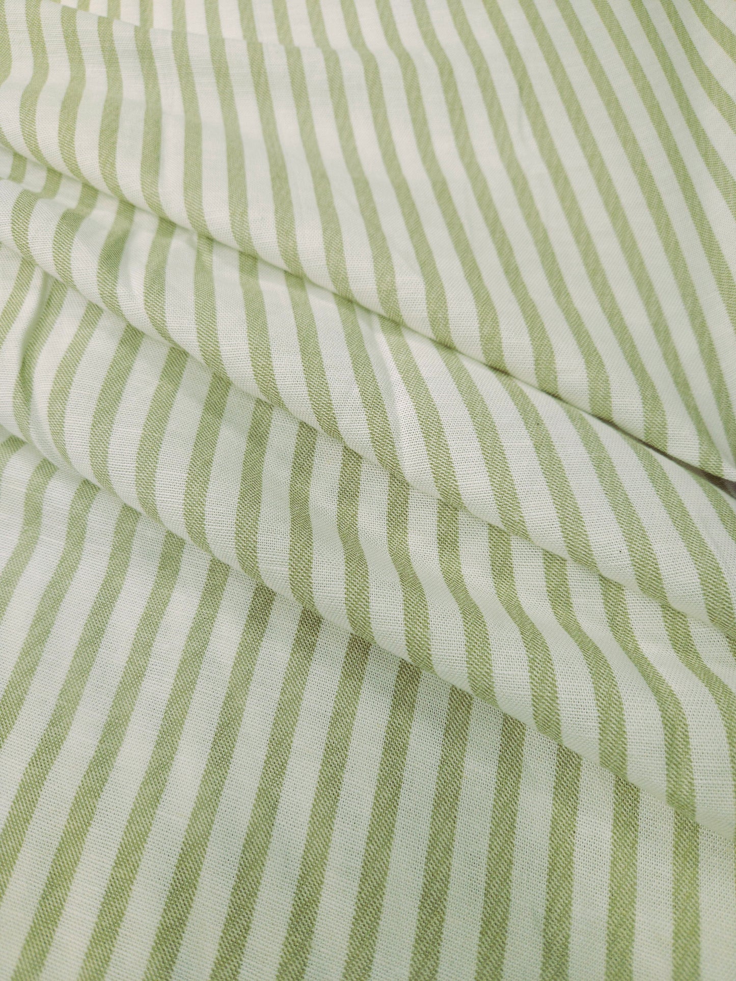 Sage Green Cotton Linen Stripe Fabric