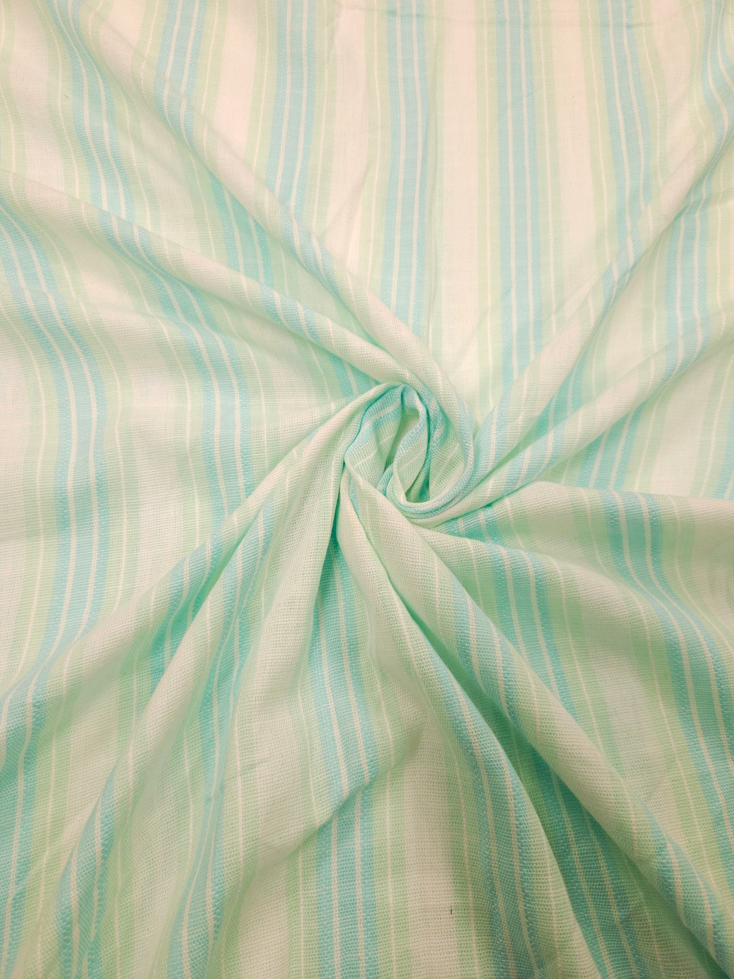Aqua Blue Cotton Linen Stripe Fabric