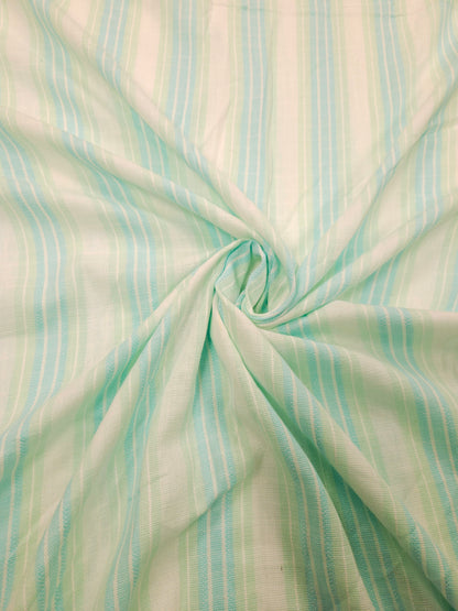 Aqua Blue Cotton Linen Stripe Fabric
