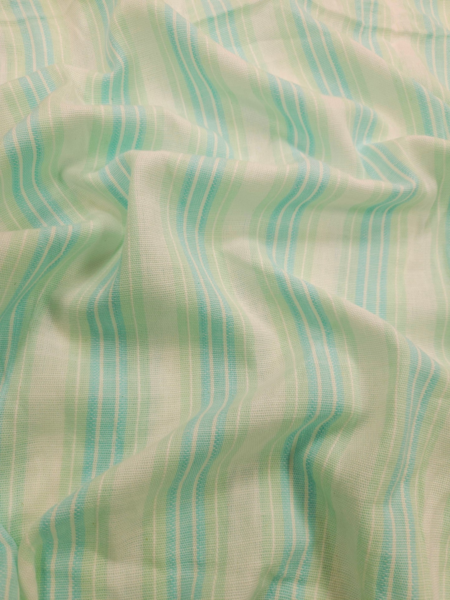 Aqua Blue Cotton Linen Stripe Fabric