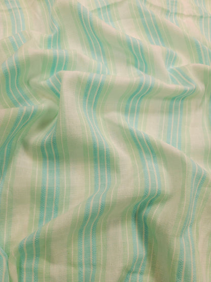 Aqua Blue Cotton Linen Stripe Fabric