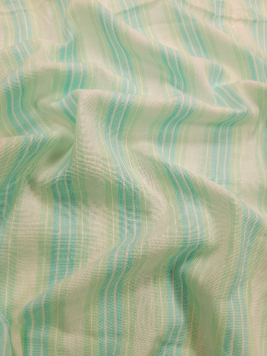 Aqua Blue Cotton Linen Stripe Fabric
