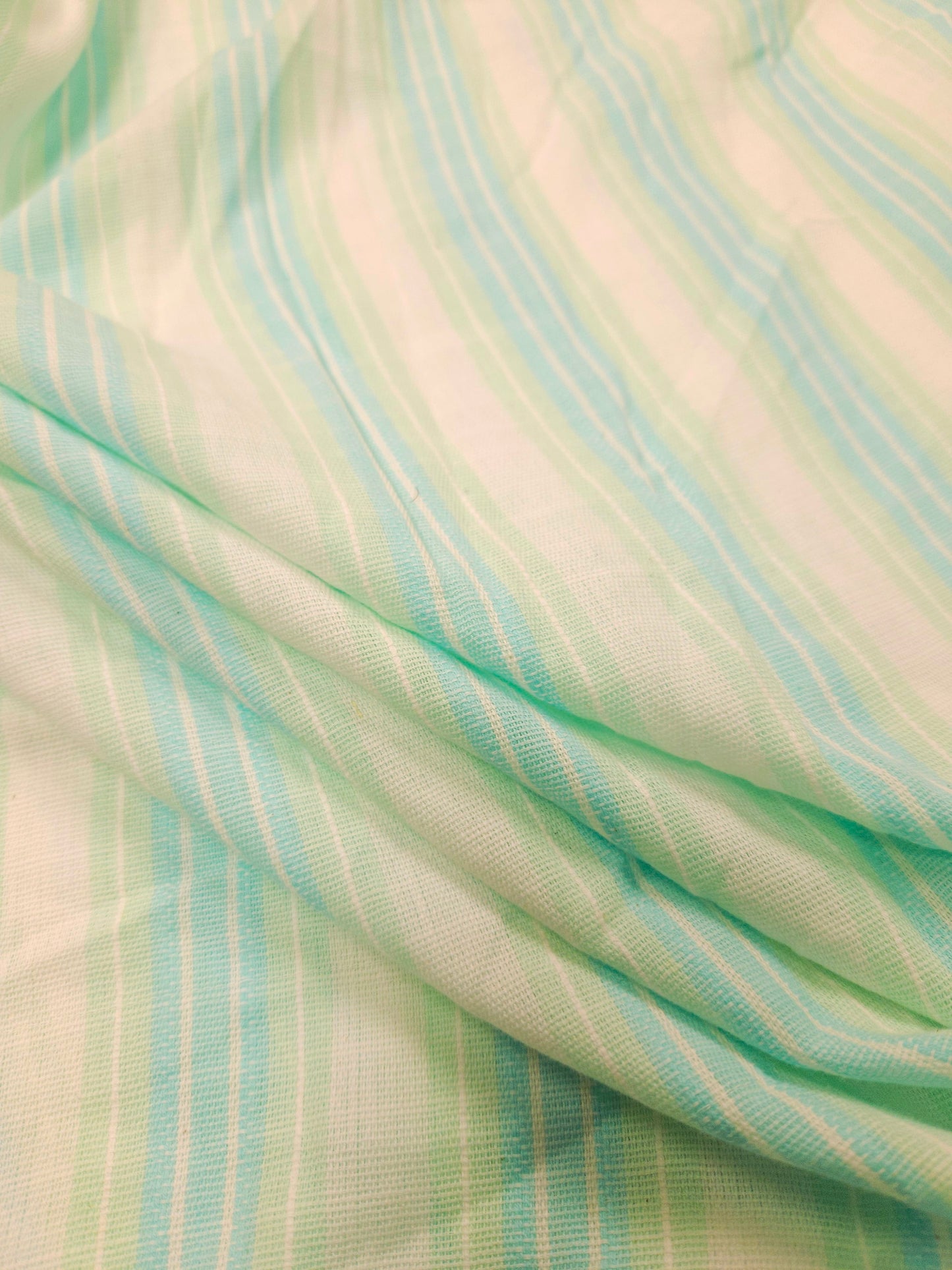 Aqua Blue Cotton Linen Stripe Fabric