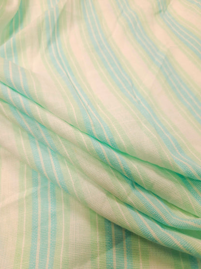 Aqua Blue Cotton Linen Stripe Fabric