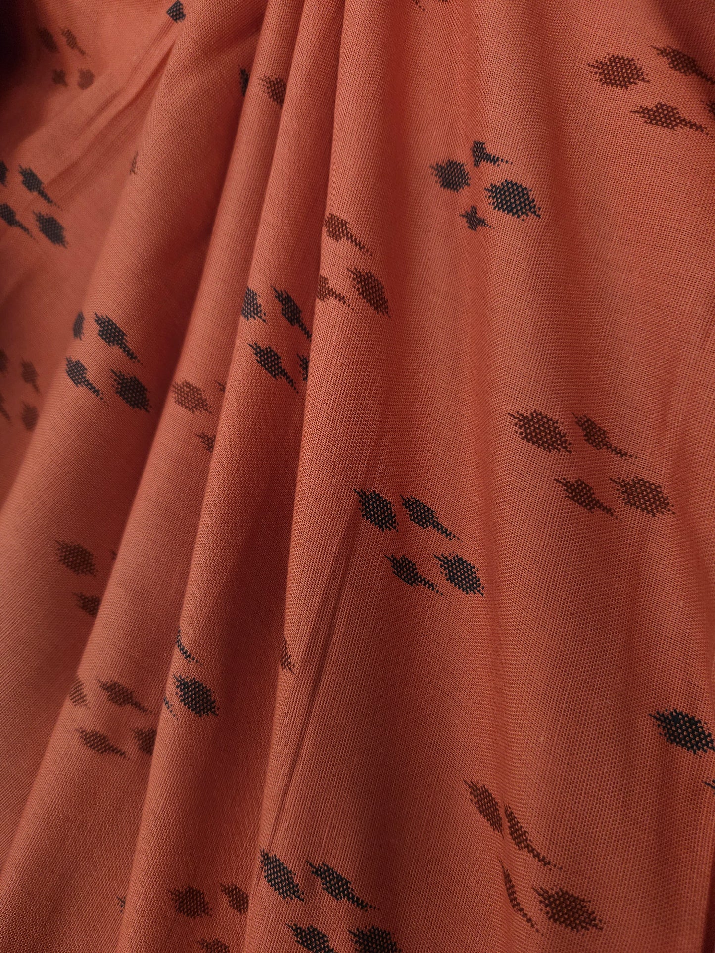 Rust Brown Ikat Print Cotton Fabric