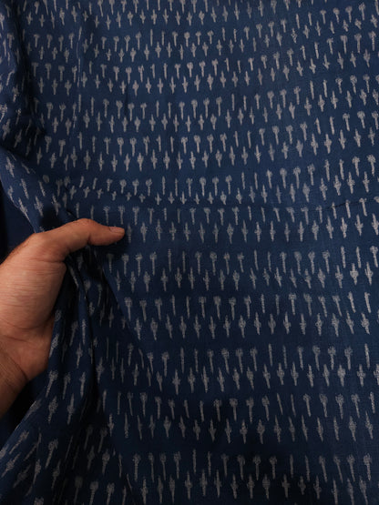 Navy Blue Ikat Print Cotton Fabric