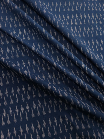 Navy Blue Ikat Print Cotton Fabric