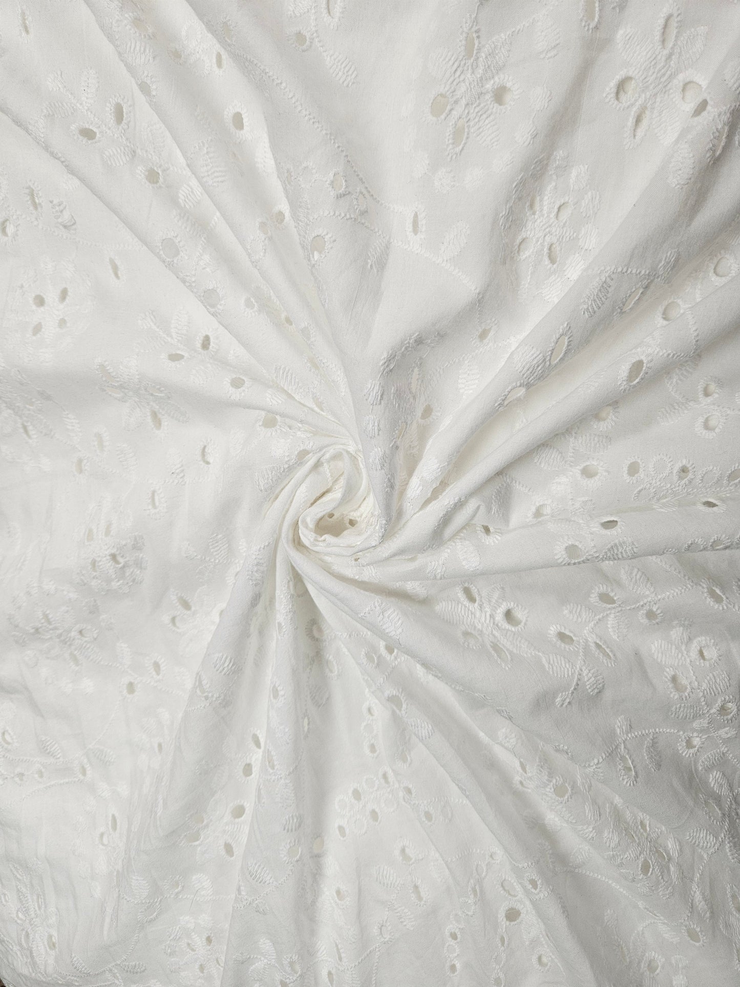 White Floral Eyelet Embroidered Cotton Fabric