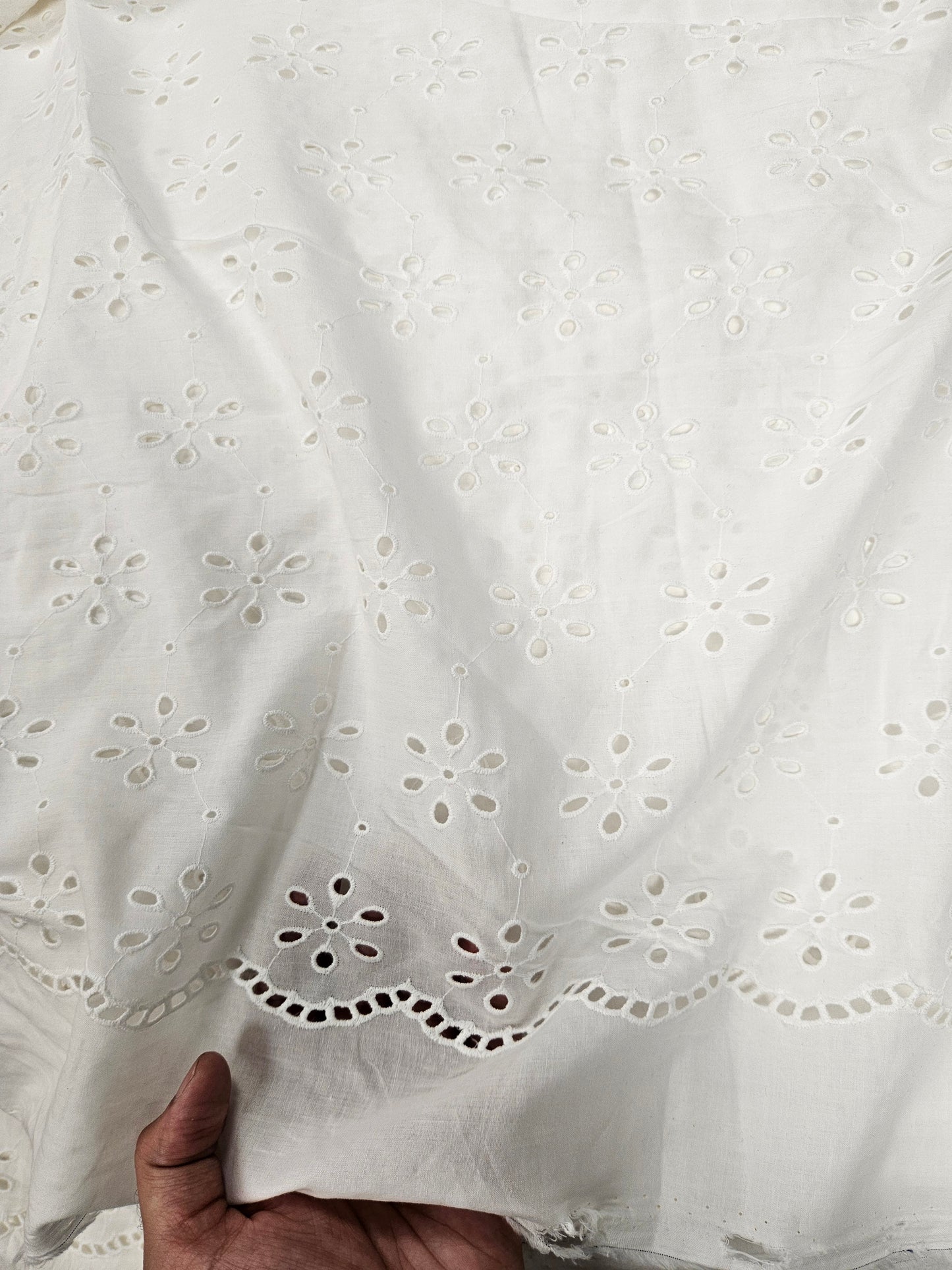 Ivory Daisy Cotton Schiffli Fabric