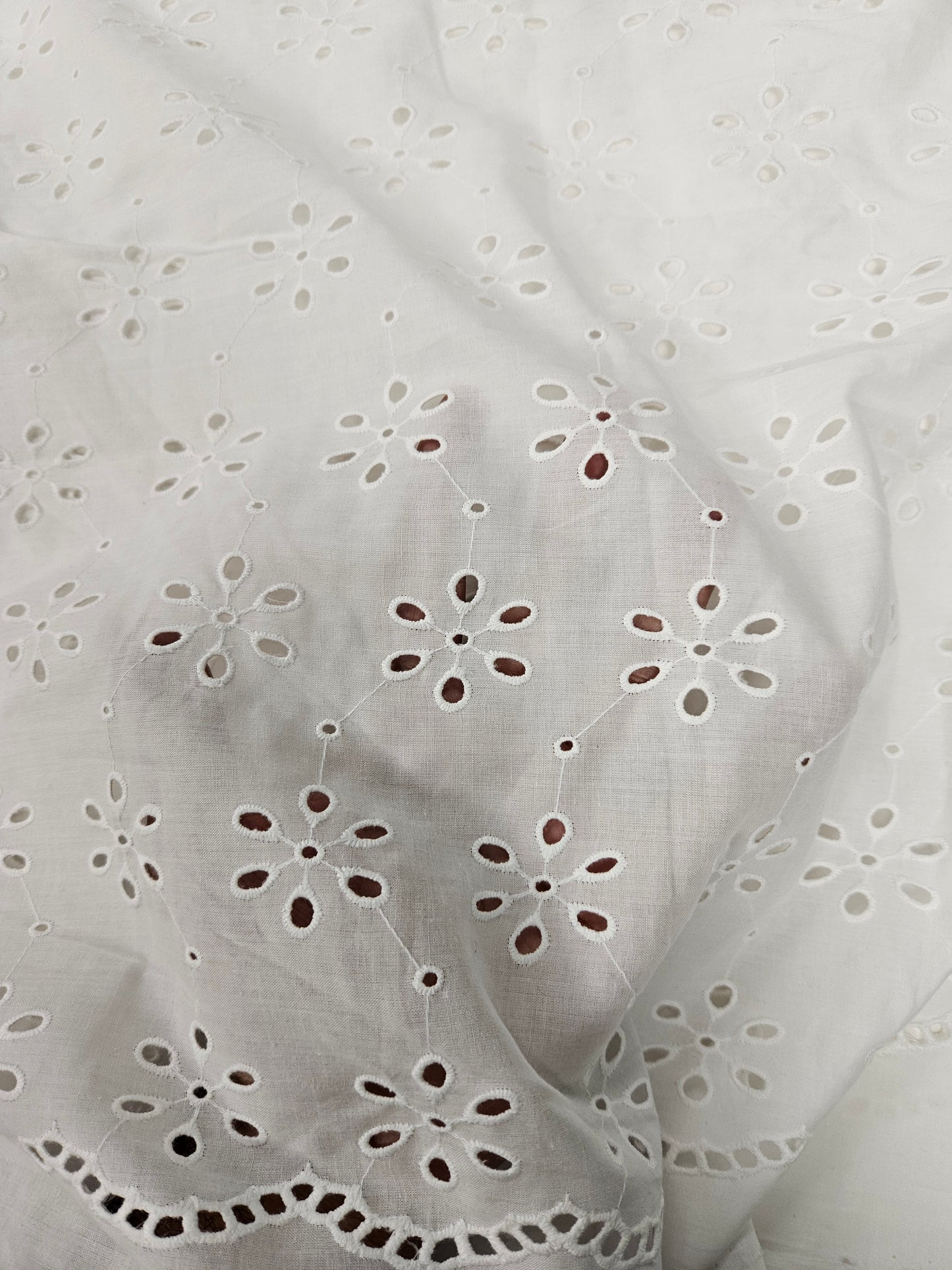 Ivory Daisy Cotton Schiffli Fabric