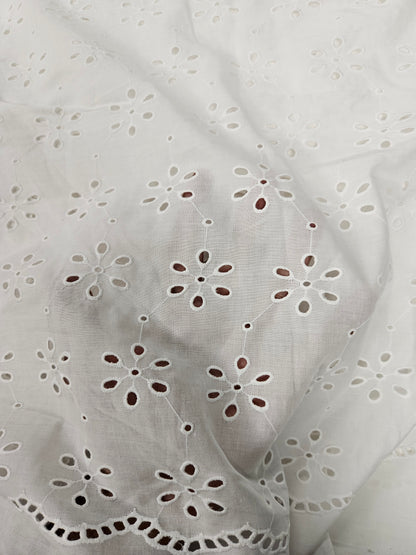 Ivory Daisy Cotton Schiffli Fabric