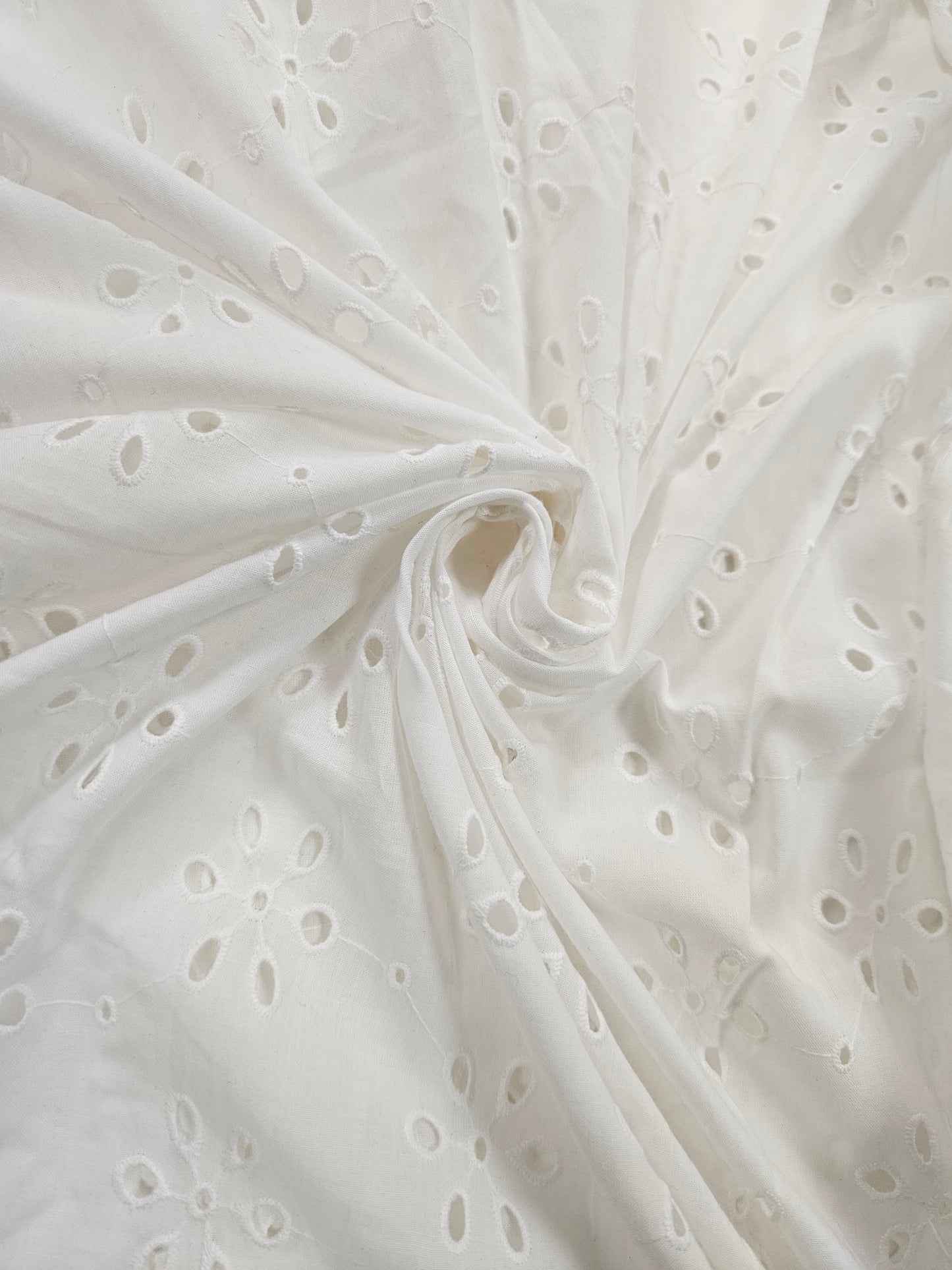 White Floral Eyelet Embroidered Cotton Fabric