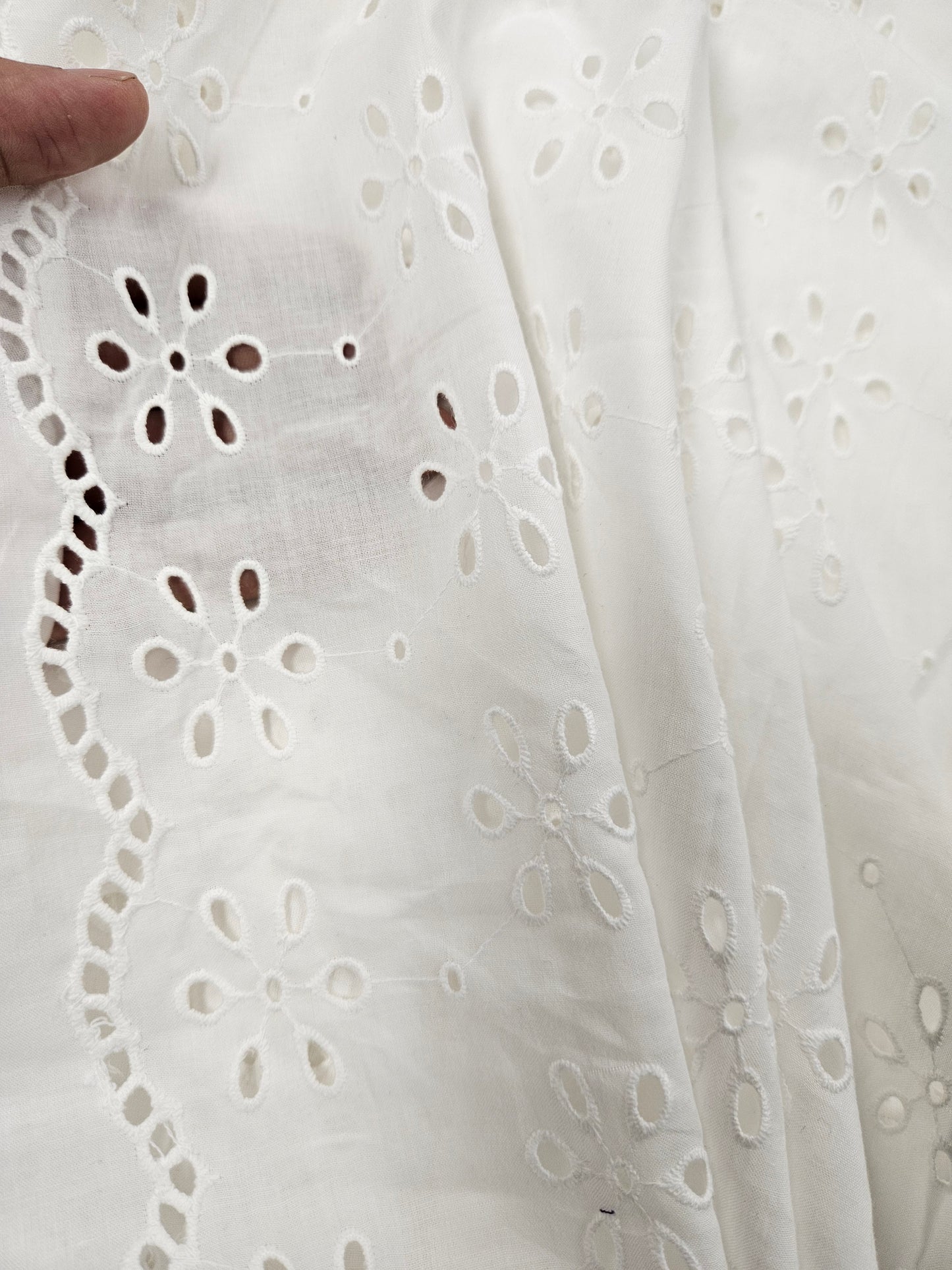 Ivory Daisy Cotton Schiffli Fabric